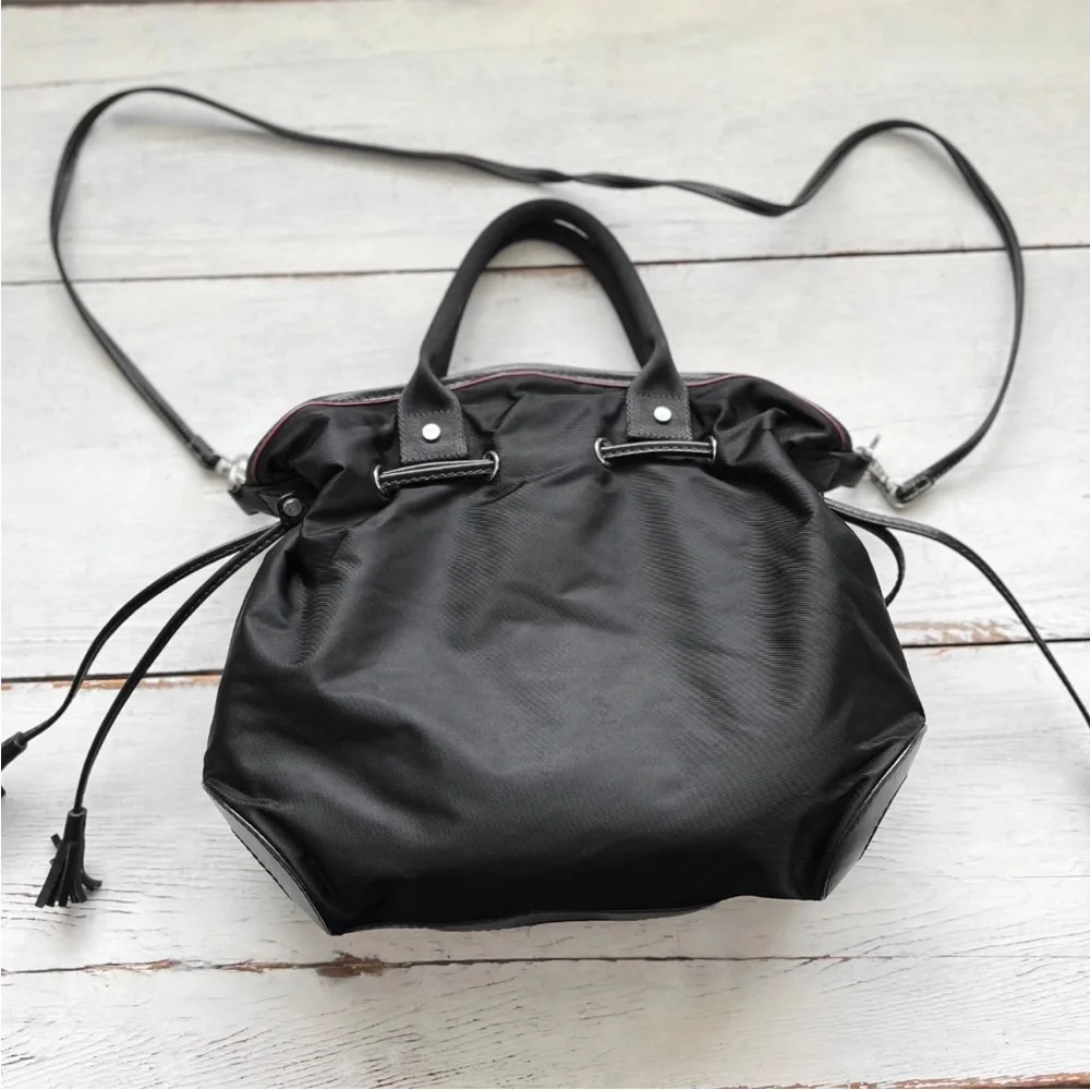 LANCEL "Miss Lancel" Black Leather /Nylon Handbag Hobo Purse Bucket Bag Paris - Picture 5 of 16